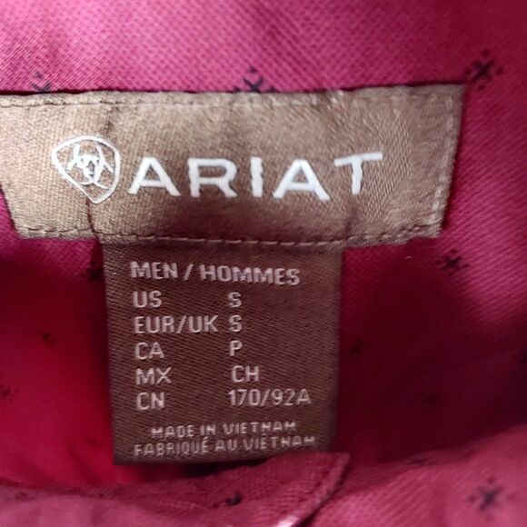 Ariat Red Print Button-Up Western Shirt Men’s Small Pearl Snap - Picture 6 of 11